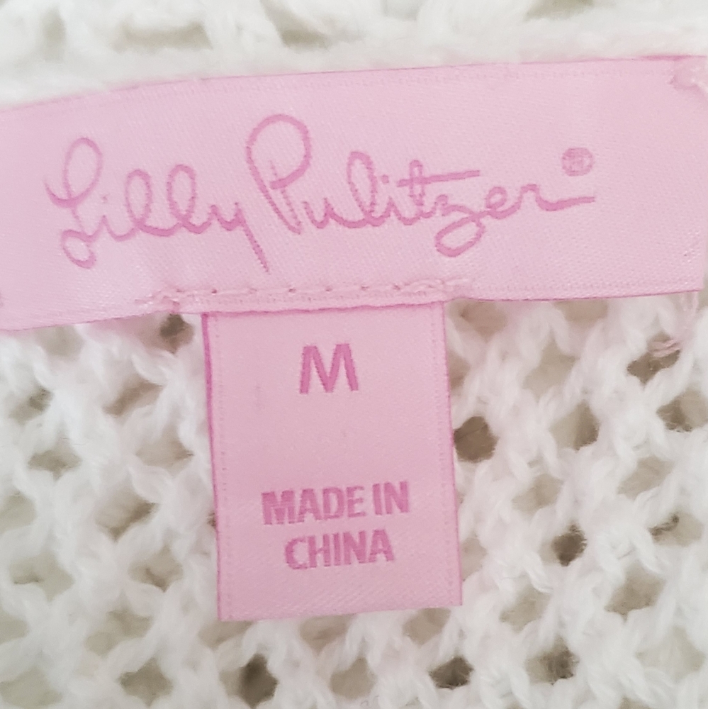 Lilly Pulitzer Frieda white crochet tunic sweater cover up women's size medium - Picture 5 of 9
